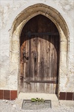 Wooden door at the church of St Laurentius
