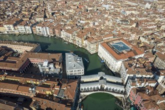 Aerial view of Grand Canal and Rialto Bridge