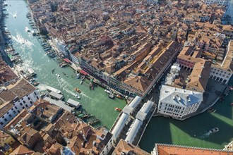 Aerial view of Grand Canal and Rialto Bridge