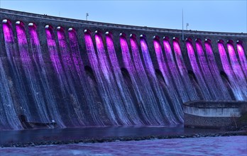 Dam wall at Lake Edersee with lighting
