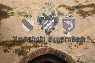 Three town coats of arms above the gate at the 13th century Kinzigtorturm
