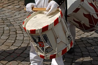 Drum of a drummer from the Buergergarde association at a festival in Gengenbach