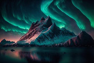 Night photography like peak mountains with aurora borealis