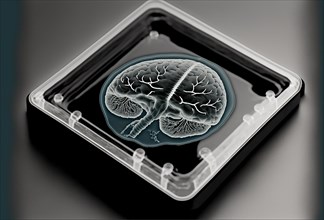 Medical sample inside microplate with image of human brain