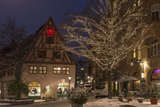 Winter old town with Christmas lights