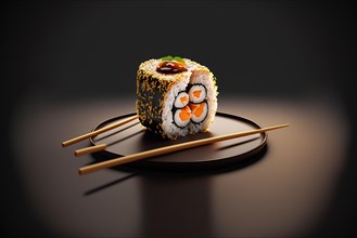 Futomaki sushi roll with chopsticks