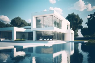 Modern white house with pool