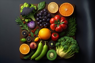 Top view fruit and vegetables composition