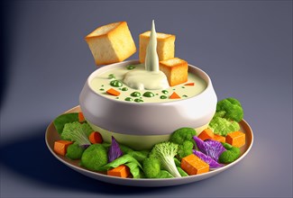 Delicious vegetable cream with croutons
