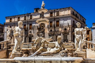 Fontana Pretoria with several basins with white marble figures and statues