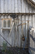 Agriculture implements on a barn