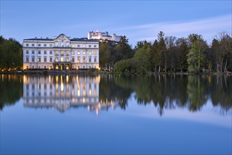 Leopoldskron with fortress Hohen Salzburg and reflection