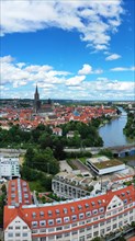 Aerial view of Ulm on the Danube with a view of Ulm Cathedral
