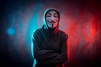 Hacker with anonymous mask with arms crossed