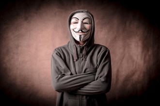 Man with anonymous mask with sweatshirt