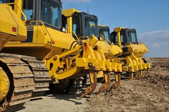 Bulldozers with rippers on a construction site in Hesse