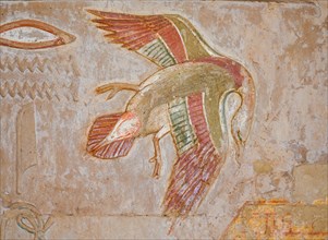 Coloured relief bird in the Anubis Chapel