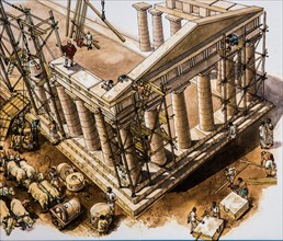 Reconstruction drawing of the Doric temple from 430 BC