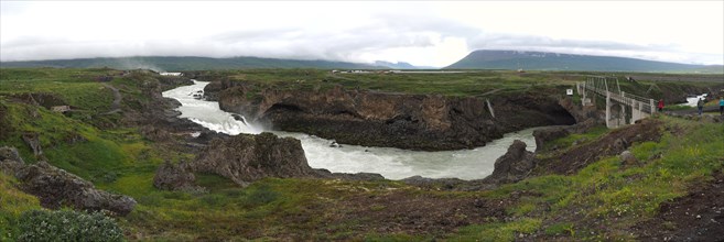 Godafoss Waterfall with Bridge over the River Skjalfandafljot