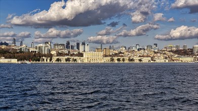 View of the Besiktas skyline from the Bosphorus with Domabahce Palace
