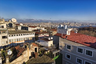 Panoramic view over the roofs of the old town towards the Galata Tower and Karakoey