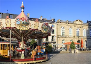 Place Saint-Corentin with carousel and museum Musee des Beaux Arts