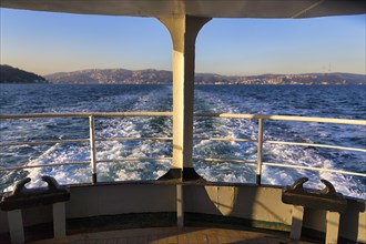 View from the stern of a ferry