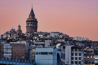 View of Karakoey district with Galata Tower on a hill