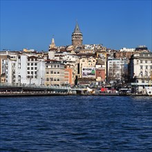 View across the Bosphorus to the Karakoey district with Galata Bridge and Galata Tower