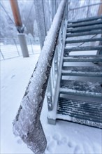 Iced railing in winter