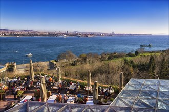 Restaurant terrace at Topkapi Palace overlooking the Bosphorus in winter