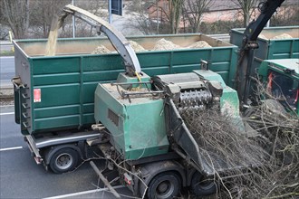 Tree shredder on a country road