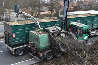 Tree shredder on a country road