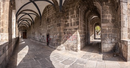 Panoramic view of the arches inside the Parroquia de San Martin in the goiko square next to the town hall in Andoain