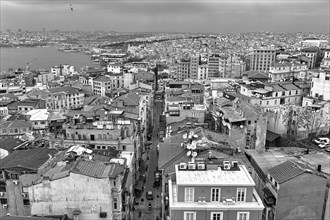 Panoramic view from the Galata Tower of the sea of houses on the Golden Horn