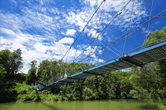 Steel suspension bridge over the Iller in fine weather