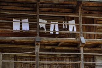 Old farms with laundry on the line