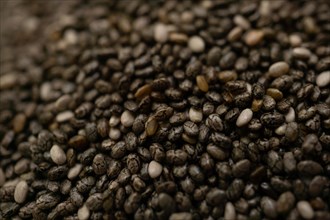 Close-up of out-of-focus chia seeds macro photography
