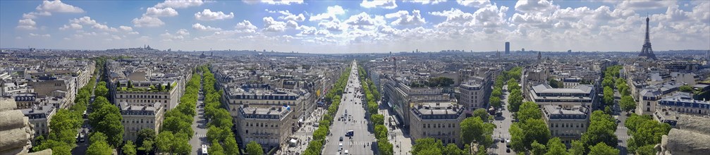 Panorama from the Arc de Triomphe de lEtoile on the Av. des Champs-Elysees towards the Louvre Museum