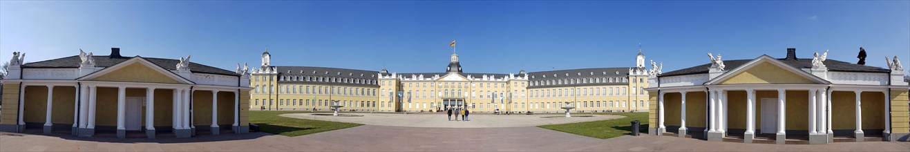Panorama of Karlsruhe Baroque Palace Karlsruhe Castle with blue sky