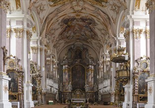Baroque interior with high altar of the former monastery church of St. Margareta