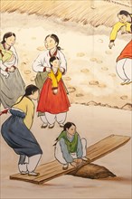 Wall art of traditional Korean life
