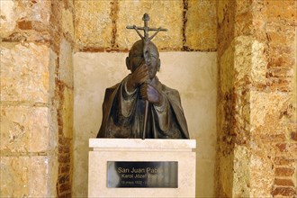Bust of Pope John Paul II in the side entrance of the Basilica Cathedral of Santa Maria la Menor