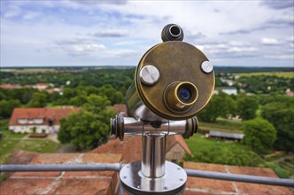 Telescope and view from the keep to the surrounding countryside of Burg Stargard