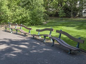 Artfully designed benches in the botanical park Jardin des Plantes