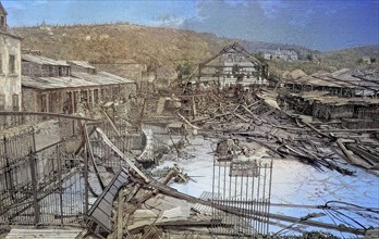 Damage after a cyclone on the island of Martinique. The ruins of the indoor market in Fort-de-Frane. The Martinique Cyclone of 1891