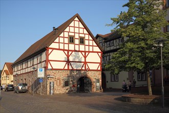 Cellar barn built 14th century with tourist information in Lohr am Main