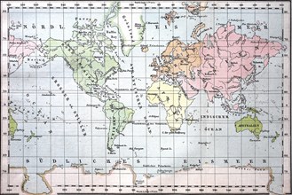 Earth map in Mercator projection from the year 1880