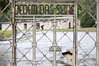 Entrance gate to beech forest concentration camp with the saying Jedem das Seine