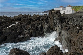 Sea House Lava Cliffs Faial Island Azores Portugal